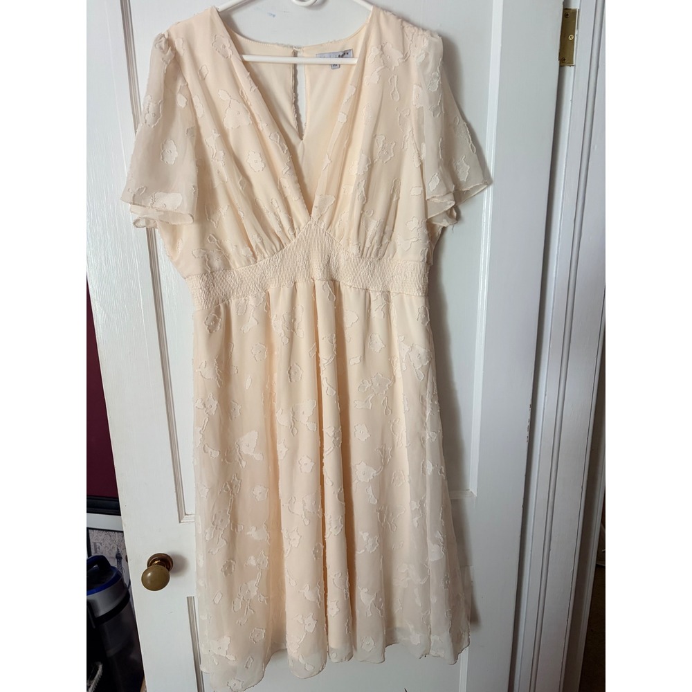 Baltic Born Cream Floral Jacquard Smocked Waist Maxi Dress Plus Size 2XL